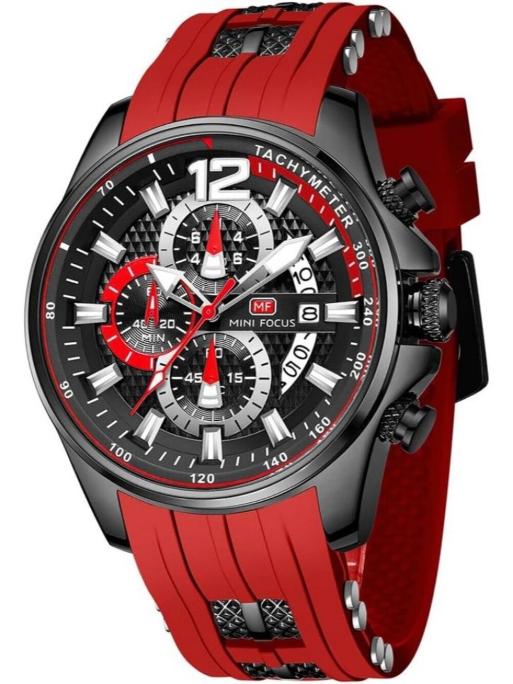 Men's Red Silicon Band Analog Quartz Chronograph Waterproof Luminous Wrist Watch